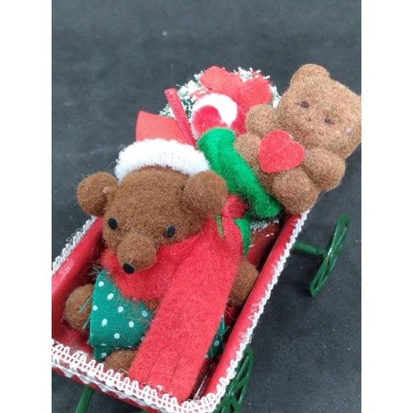 Vintage 1986 Applause Teddy Bears in a Wagon Christmas Miniatures Ornament - Picture 2 of 11